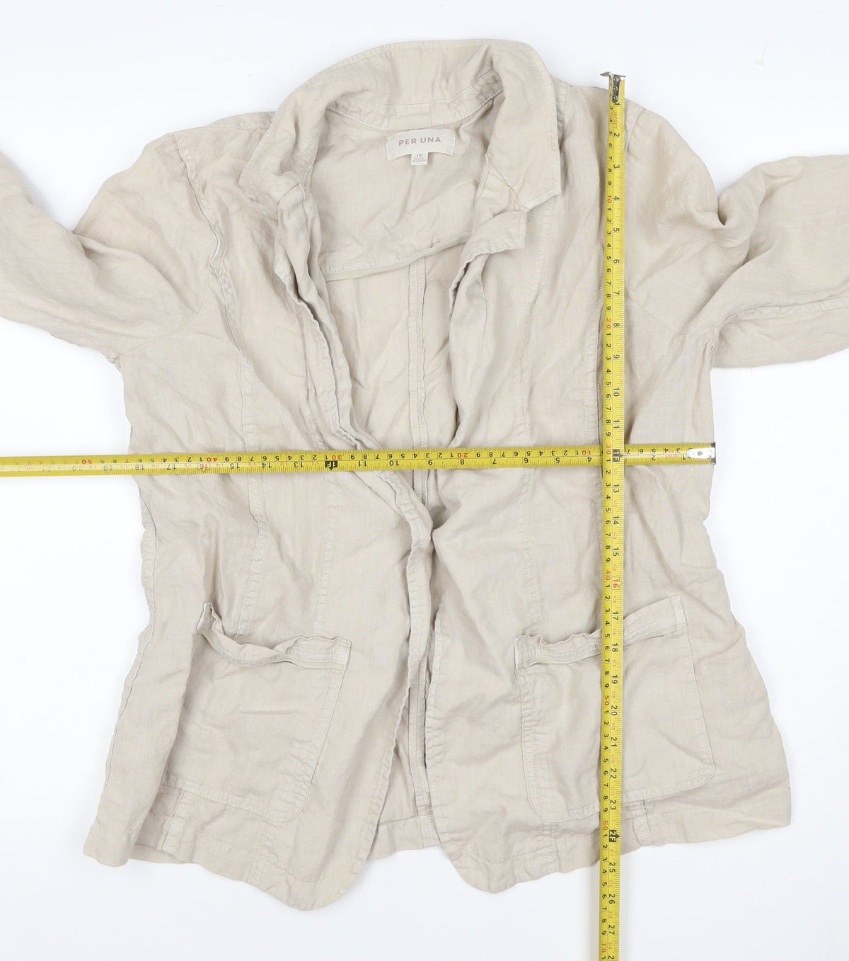 Per Una Women Beige UK 18 Linen Open Front Lightweight Suit Jacket