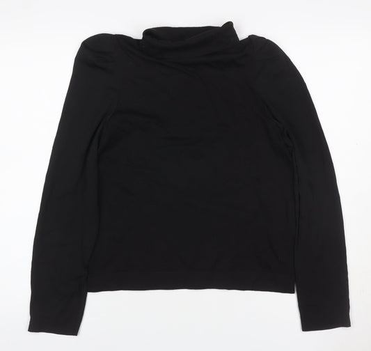 Next Women Black UK 12 Basic Roll Neck Puff Sleeve Top