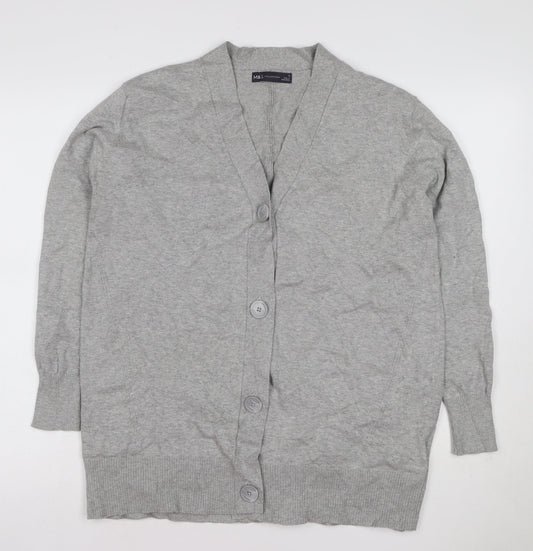 Marks and Spencer Women Grey S V-Neck Long Sleeve Button Cardigan