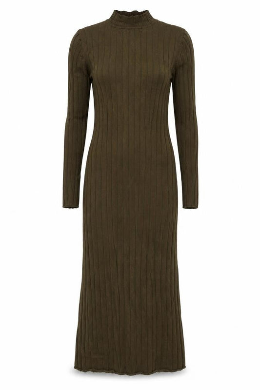 H&M Women’s Green S Cable Knit High Neck Midi Jumper Dress