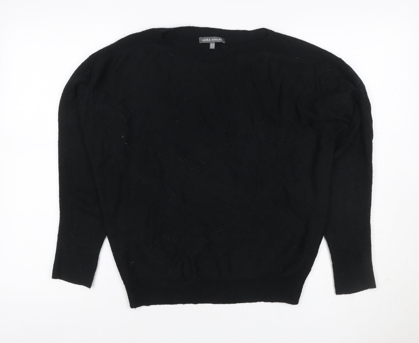 Laura Ashley Women Black UK 12 Merino Wool Crew Neck Jumper