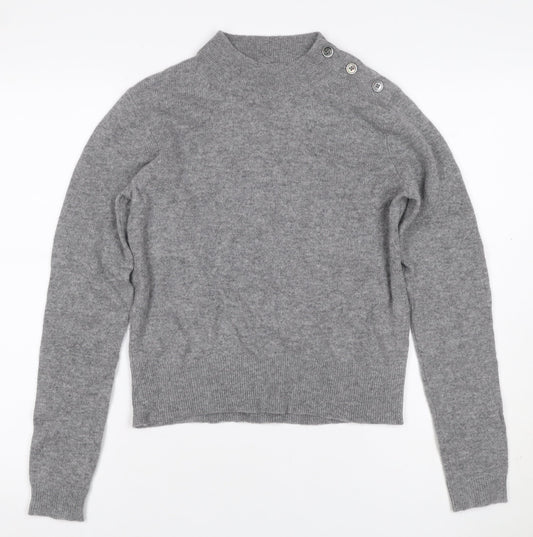 Toast Women Grey S Wool Cashmere Mock Neck Button Shoulder Jumper
