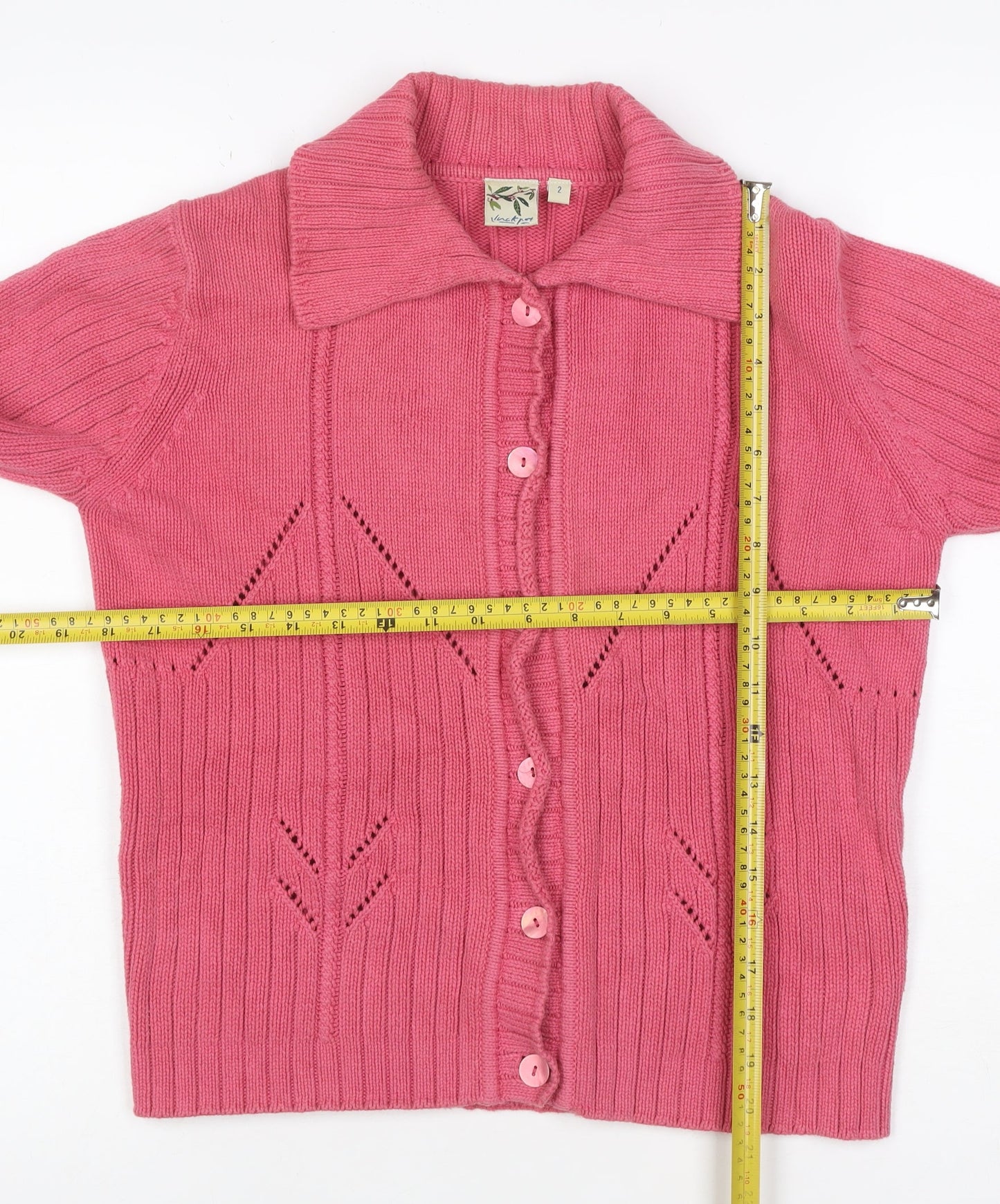 Mackays Women’s Pink Size 2 Cotton Cable Knit Collared Cardigan