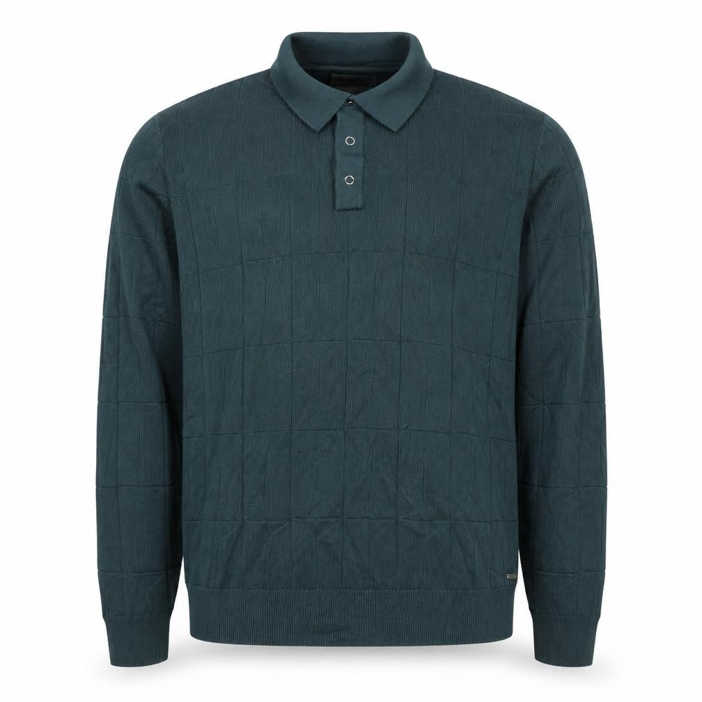 Front view of Autograph Men’s Green XL Collared Henley Cotton Modal Textured Jumper