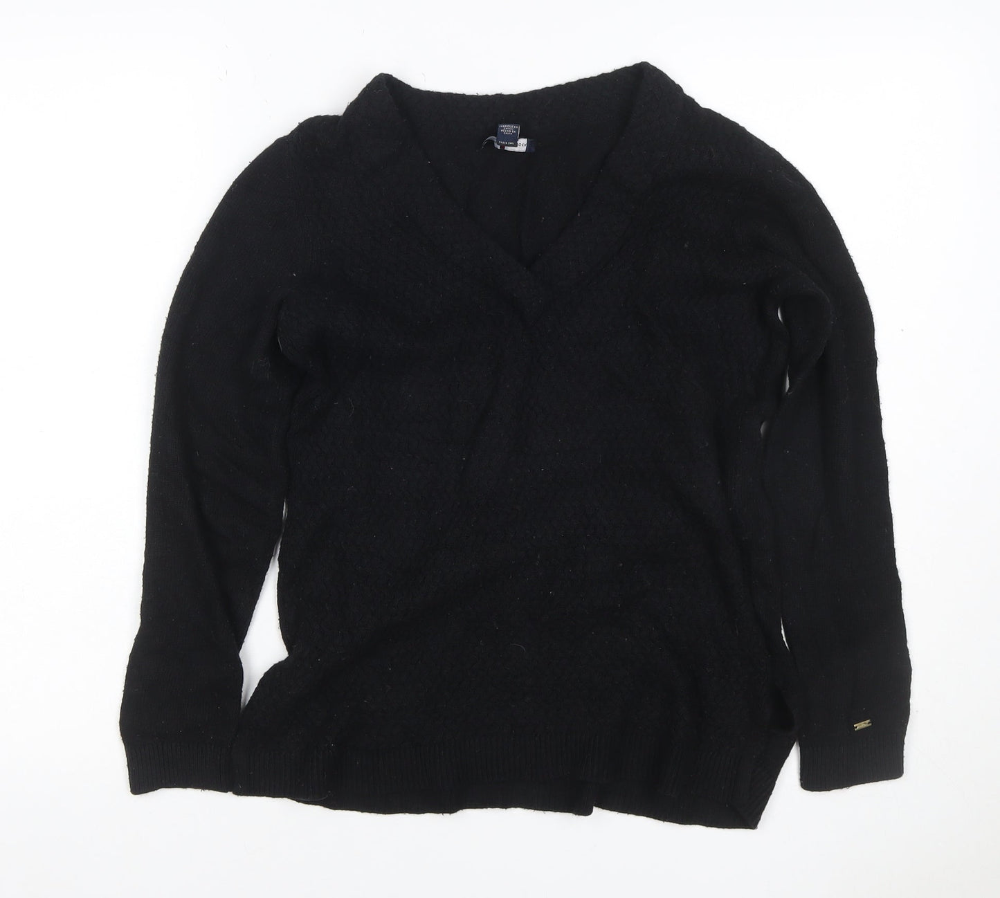 Tommy Hilfiger Women Black S Cable Knit V-Neck Wool Blend Jumper
