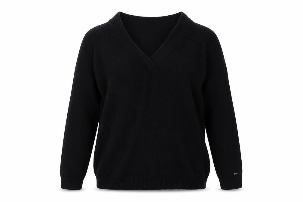 Tommy Hilfiger Women Black S Cable Knit V-Neck Wool Blend Jumper