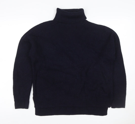 Topshop Women’s Navy Blue UK 8 Chunky Knit Roll Neck Pullover Jumper