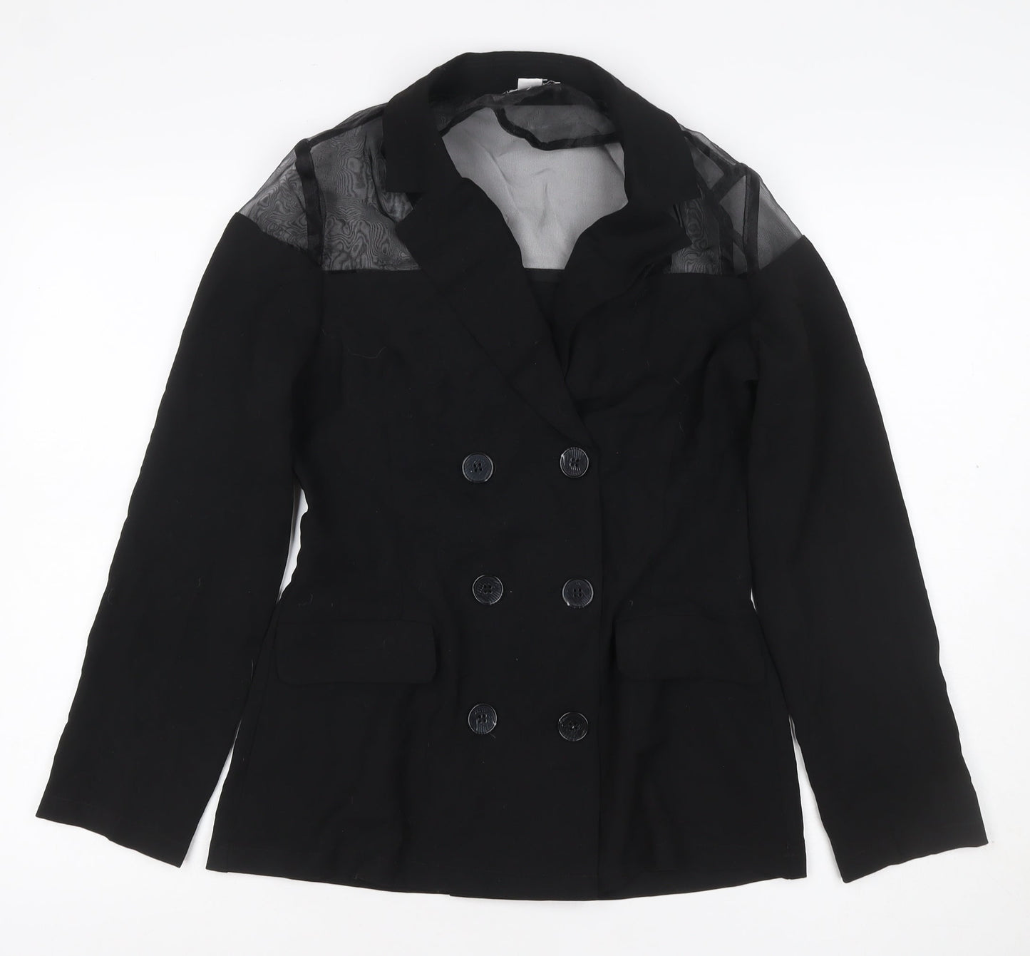 Unique21 Women’s Black UK 12 Double-Breasted Sheer Panel Blazer