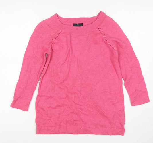 M&Co Women’s Pink Size 10 Cotton Blend Raglan Crew Neck Jumper