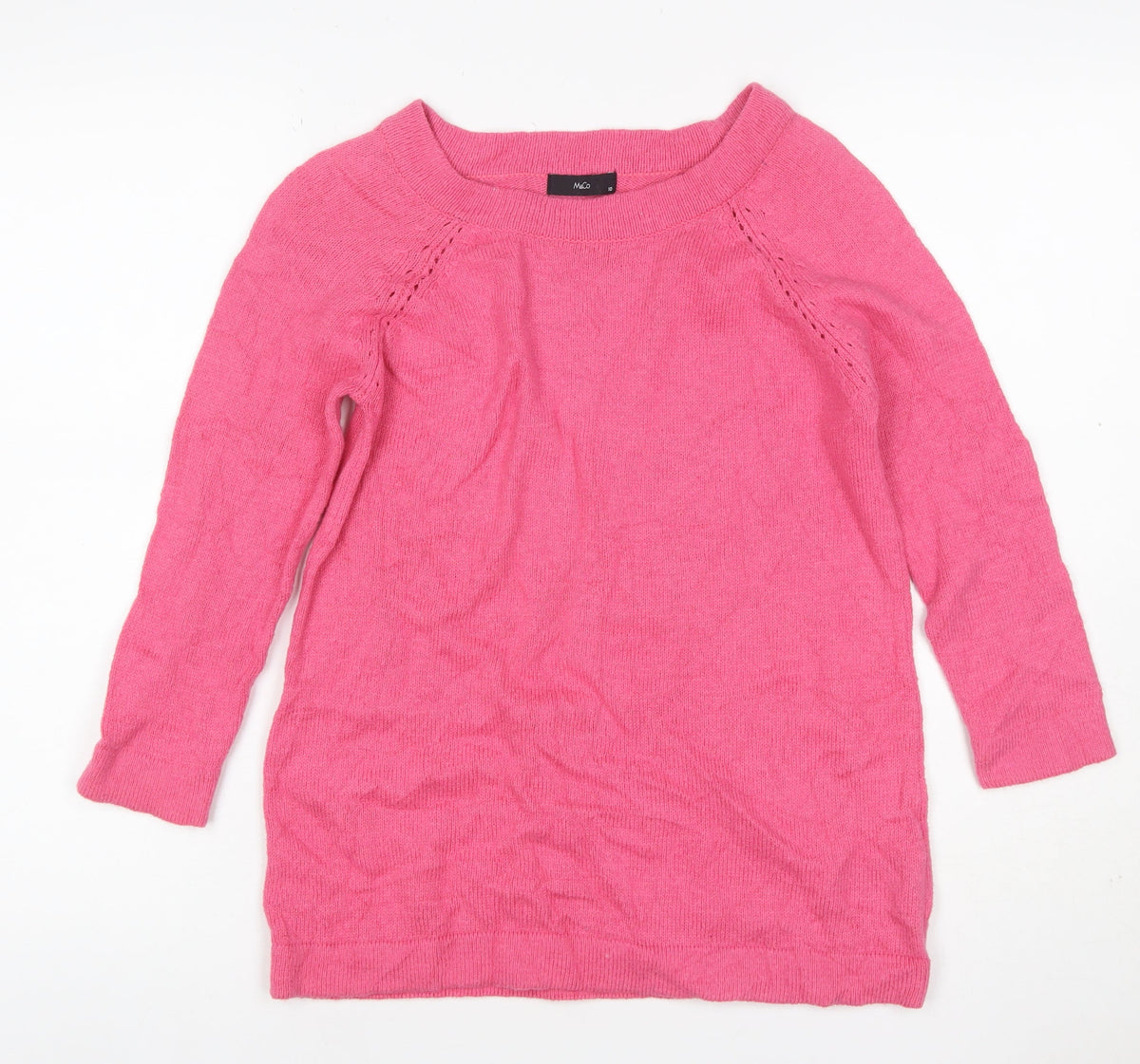 M&Co Women’s Pink Size 10 Cotton Blend Raglan Crew Neck Jumper
