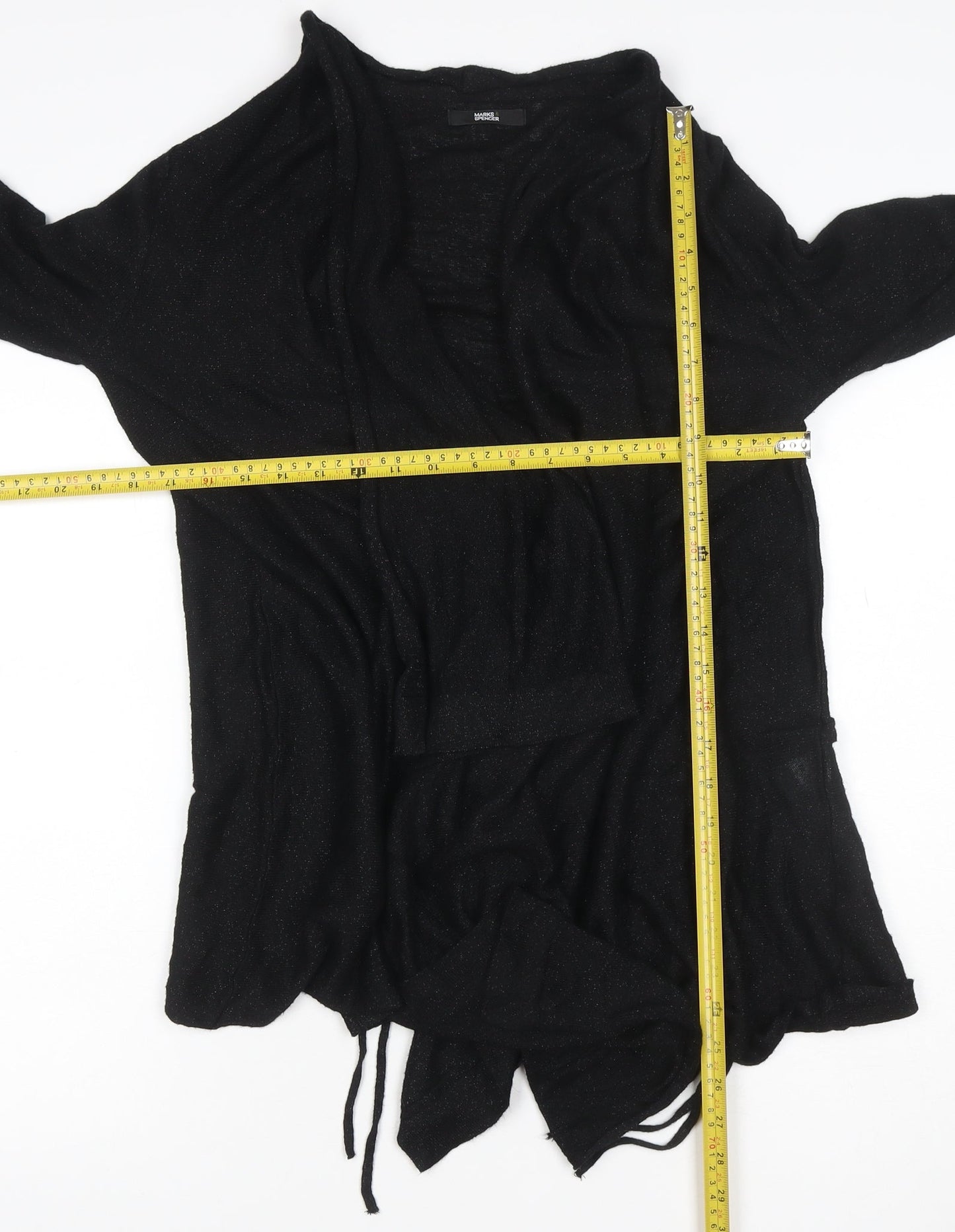 Marks & Spencer Women Black UK 14 Open Knit Draped Cardigan