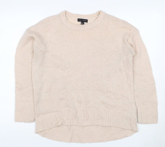 New Look Women Beige S Open Knit Crew Neck Long Sleeve Jumper