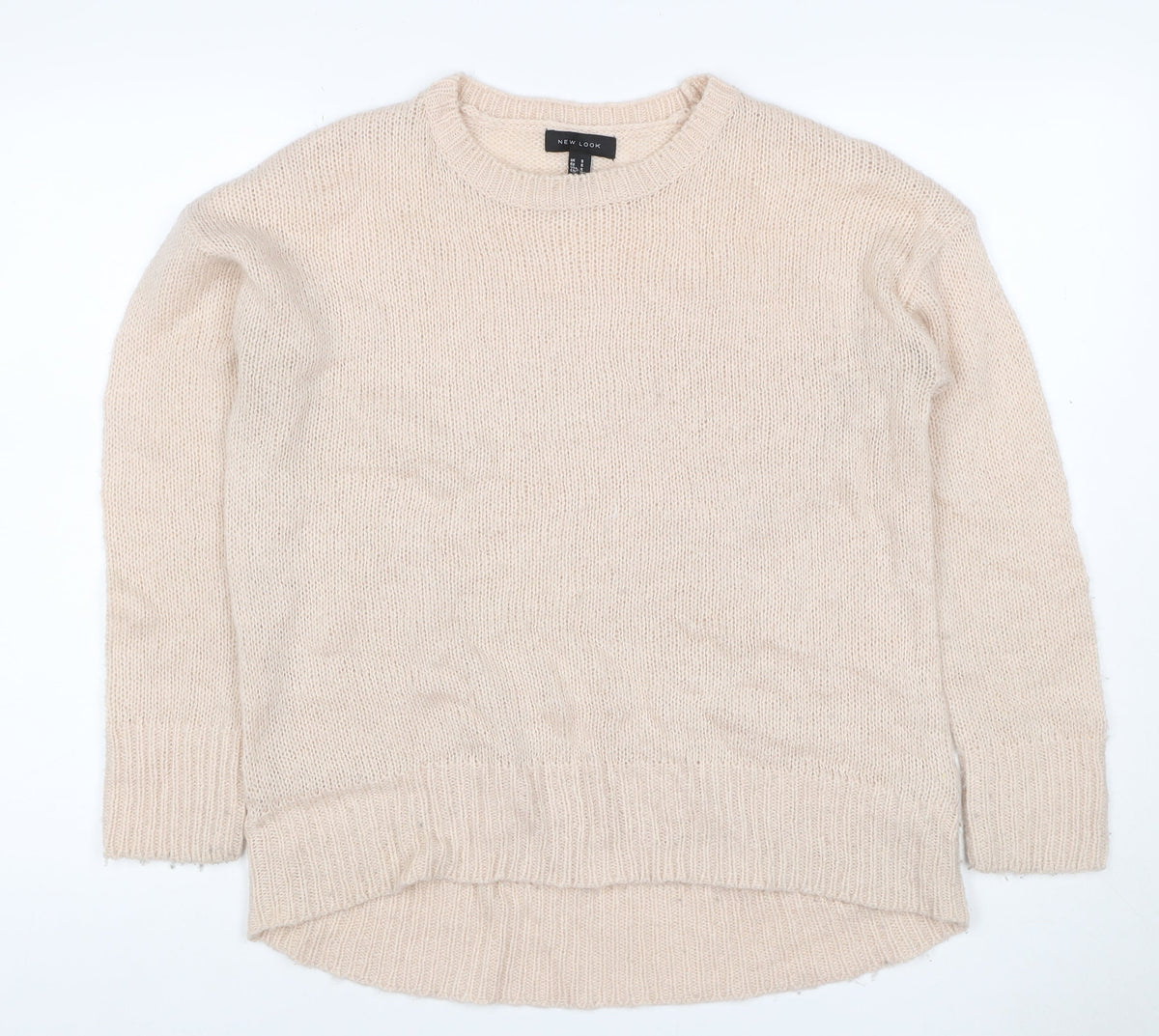 New Look Women Beige S Open Knit Crew Neck Long Sleeve Jumper