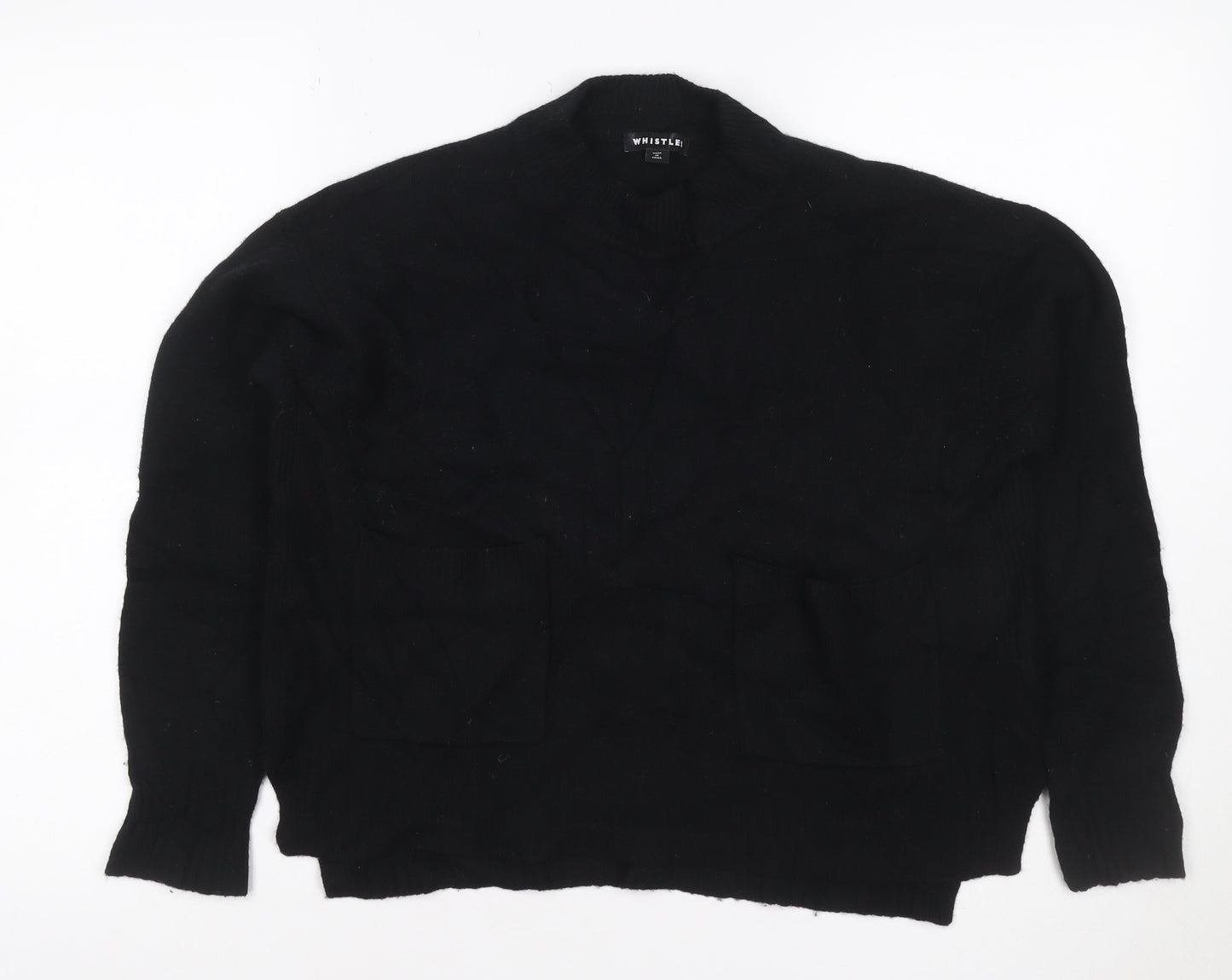 Whistles Women Black S Merino Wool High Neck Pocket Pullover Jumper