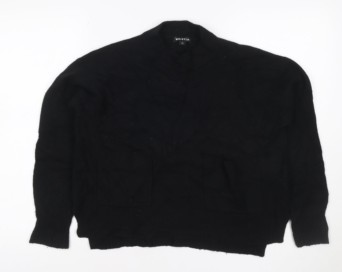 Whistles Women Black S Merino Wool High Neck Pocket Pullover Jumper