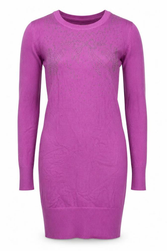 Kooples Women Purple S Knee Length Jumper Dress Rhinestone Long Sleeve