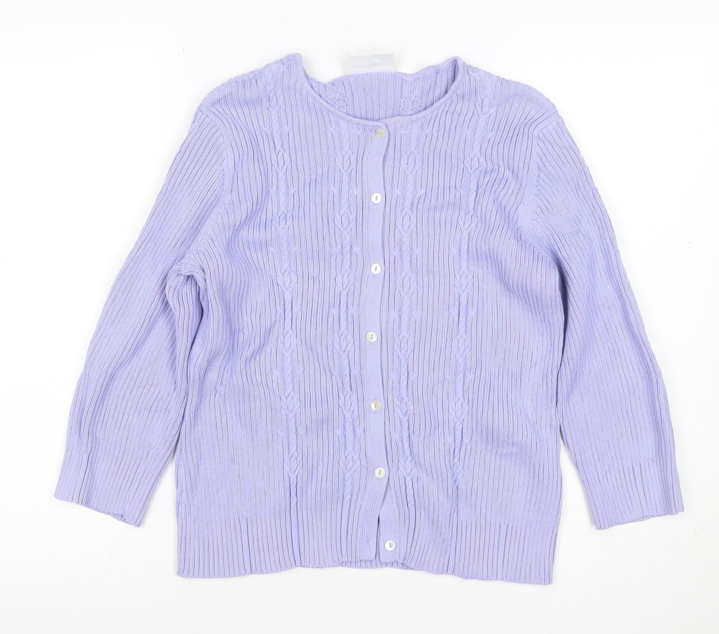 Liz Claiborne Women Purple L Cable Knit Cotton Button Cardigan