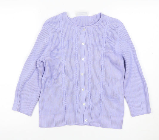 Liz Claiborne Women Purple L Cable Knit Cotton Button Cardigan