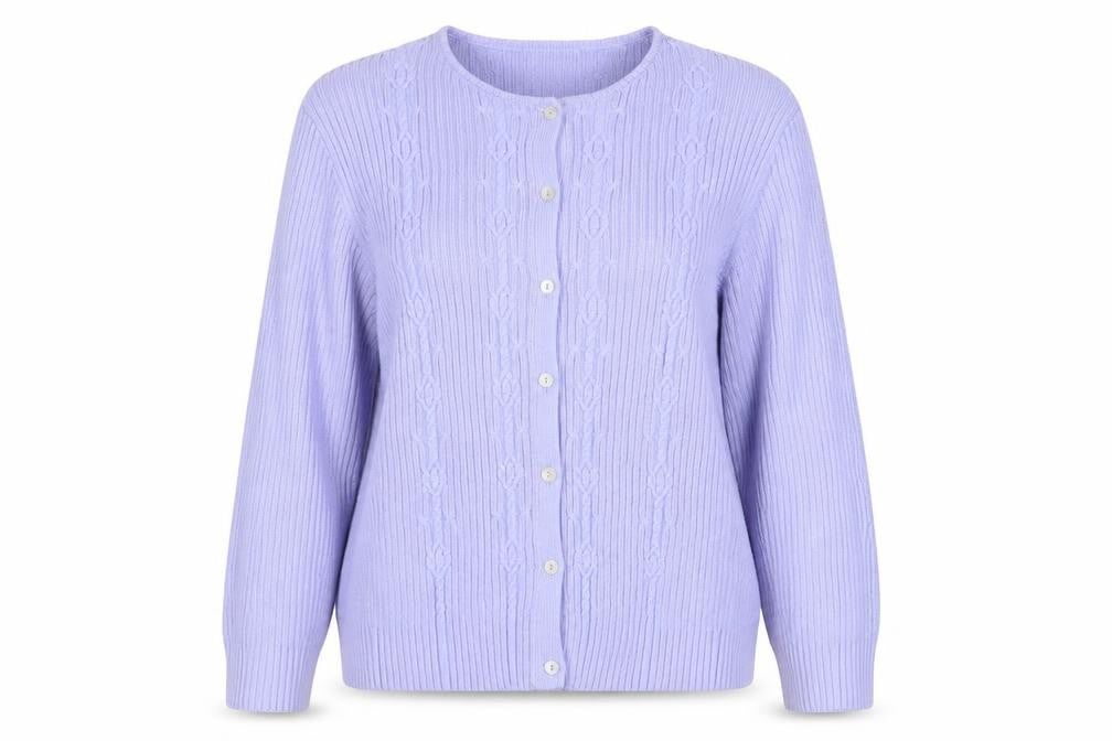 Liz Claiborne Women Purple L Cable Knit Cotton Button Cardigan