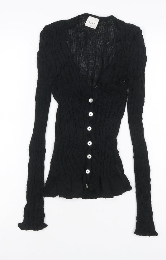 Next Women Black M Sheer Knit V-Neck Button Cardigan Long Sleeve