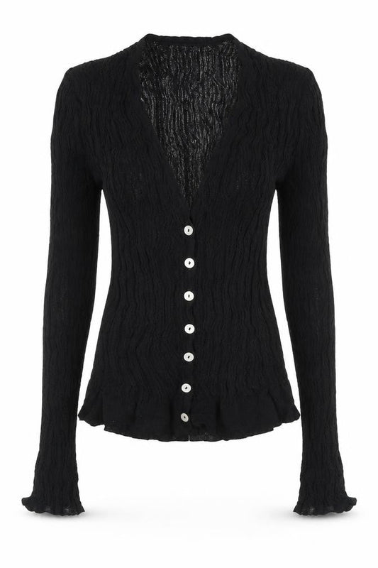 Next Women Black M Sheer Knit V-Neck Button Cardigan Long Sleeve