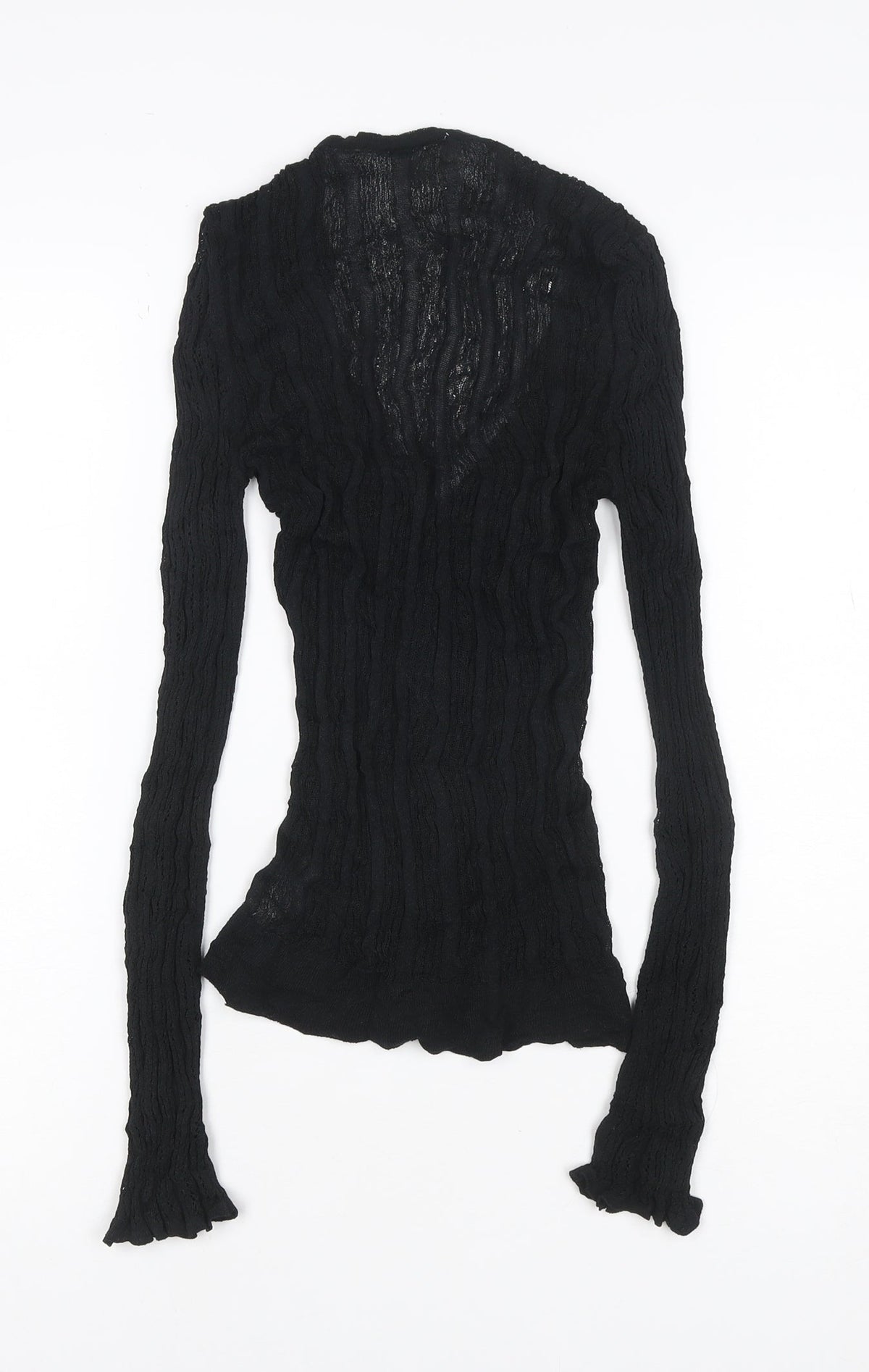 Next Women Black M Sheer Knit V-Neck Button Cardigan Long Sleeve