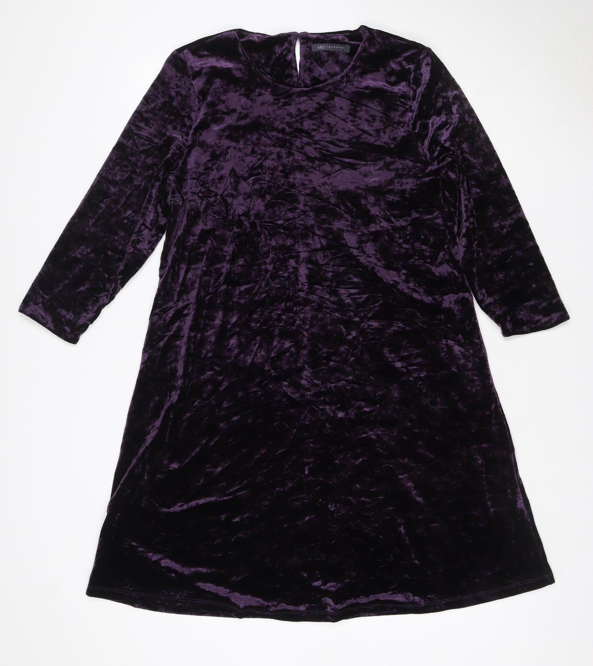 Marks & Spencer Women Purple UK 16 Velvet A-Line Knee Length Party Dress