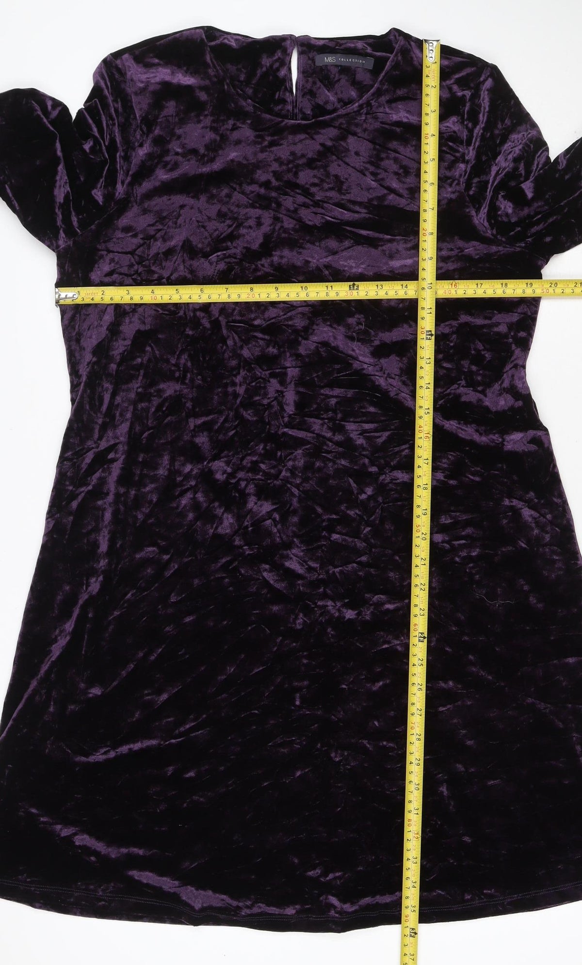 Marks & Spencer Women Purple UK 16 Velvet A-Line Knee Length Party Dress