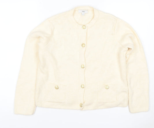 Marks and Spencer Women Ivory S Rib Knit Button Pocket Cardigan