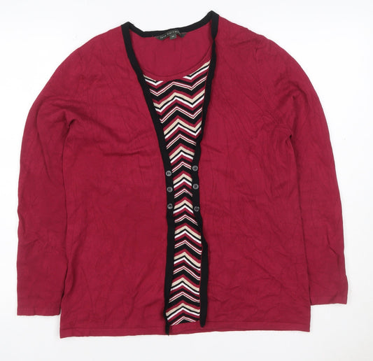 Love Knitwear Women’s Red Stripe Panel V-Neck Cardigan Size 14