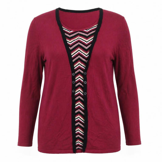 Love Knitwear Women’s Red Stripe Panel V-Neck Cardigan Size 14