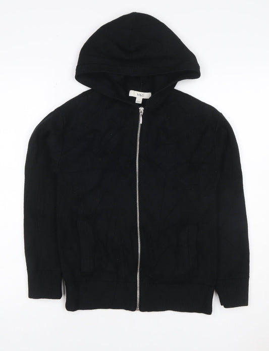 Marks and Spencer Women Black Size S Hooded Full Zip Knit Jumper
