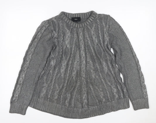 Next Women Grey UK 10 Cable Knit Chunky Crew Neck Jumper