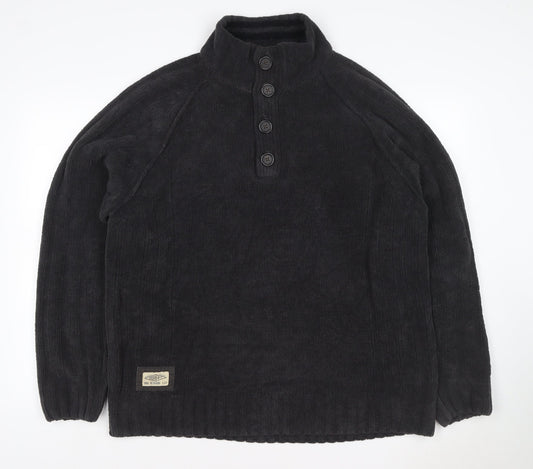 Next Men’s Black XL Button Neck Fleece Henley Jumper