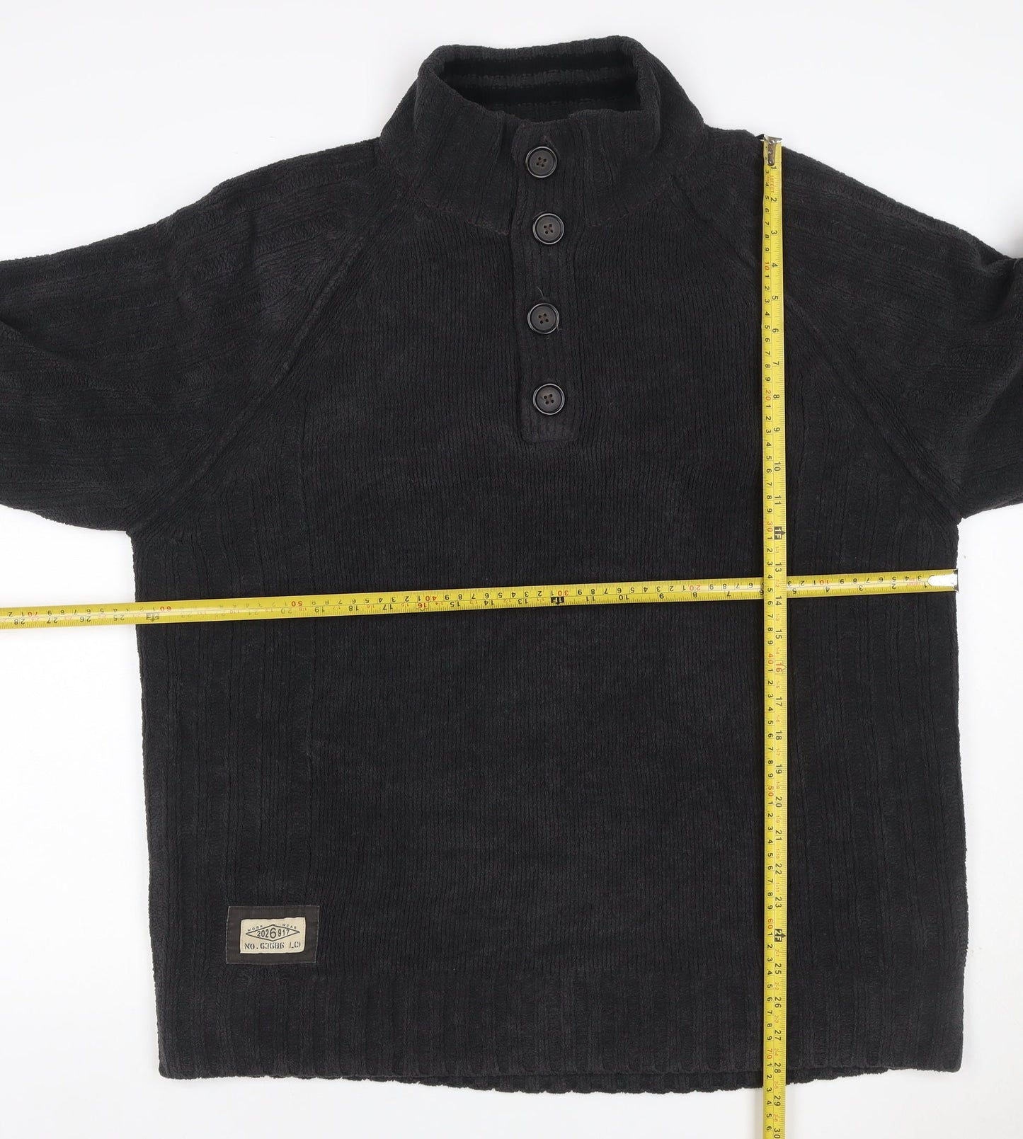 Next Men’s Black XL Button Neck Fleece Henley Jumper