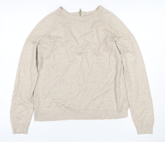 Marks and Spencer Women Beige Size 10 Linen Rich 1/4 Zip Jumper