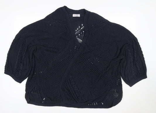Per Una Women’s Navy Blue UK 22 Open Knit Cable Cardigan 3/4 Sleeve