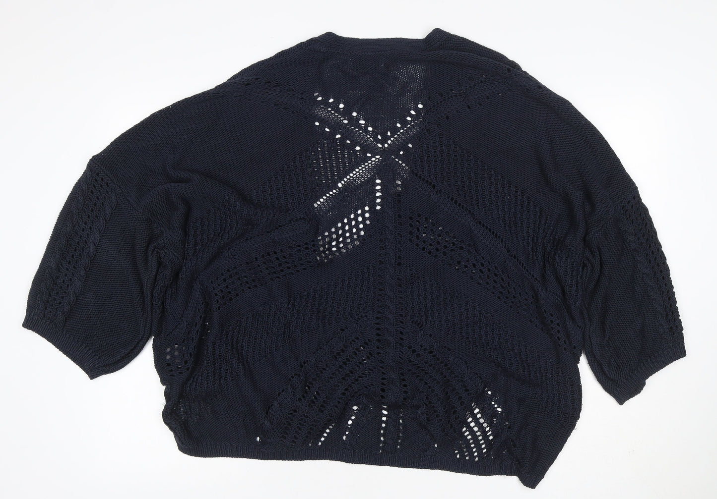 Per Una Women’s Navy Blue UK 22 Open Knit Cable Cardigan 3/4 Sleeve