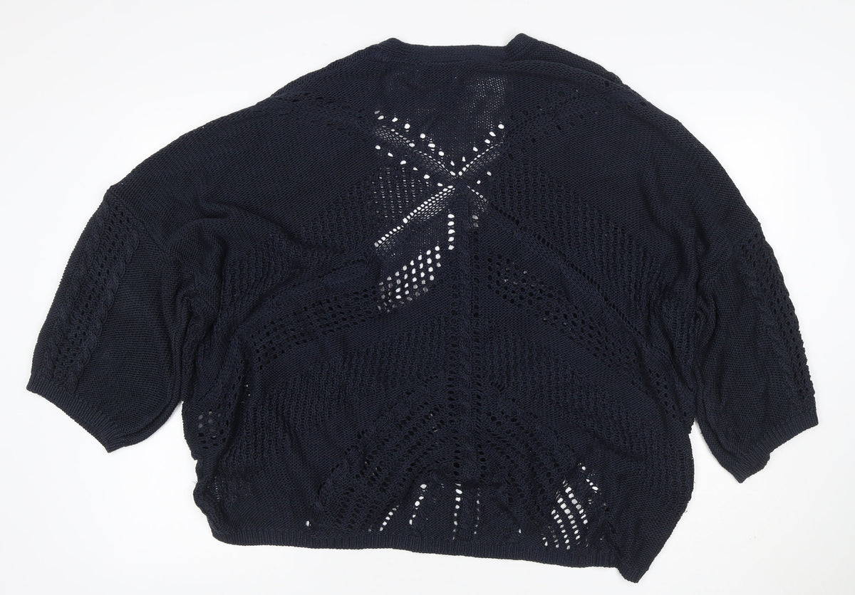 Per Una Women’s Navy Blue UK 22 Open Knit Cable Cardigan 3/4 Sleeve
