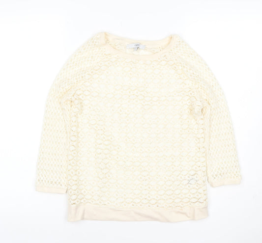 Next Women’s Ivory UK 6 Open Knit Crochet Crew Neck Jumper