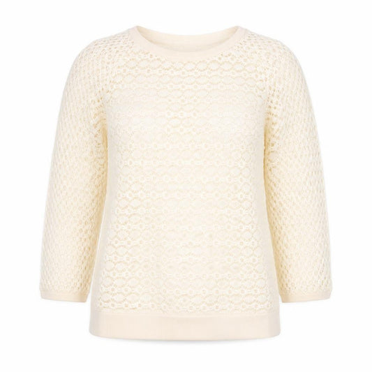 Next Women’s Ivory UK 6 Open Knit Crochet Crew Neck Jumper