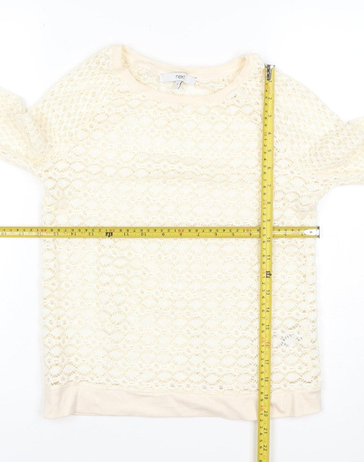 Next Women’s Ivory UK 6 Open Knit Crochet Crew Neck Jumper