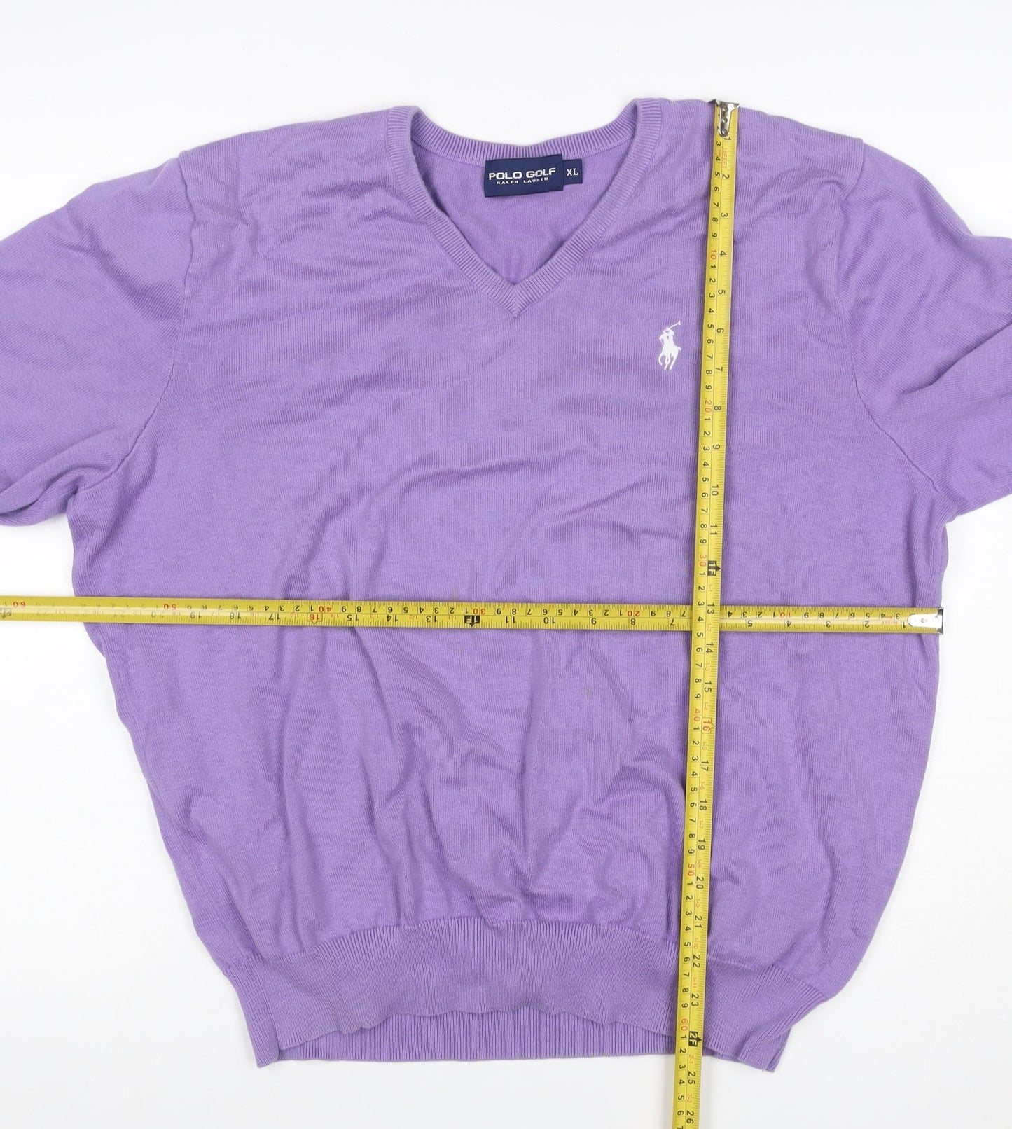 Polo Golf Ralph Lauren Men Purple XL V-Neck Cotton Cashmere Jumper
