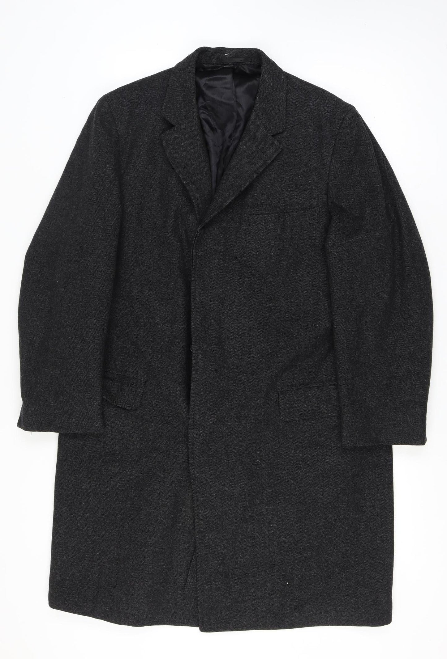 Imported Tailor Scott Thomas Men’s 42 Chest Grey Long Herringbone Overcoat