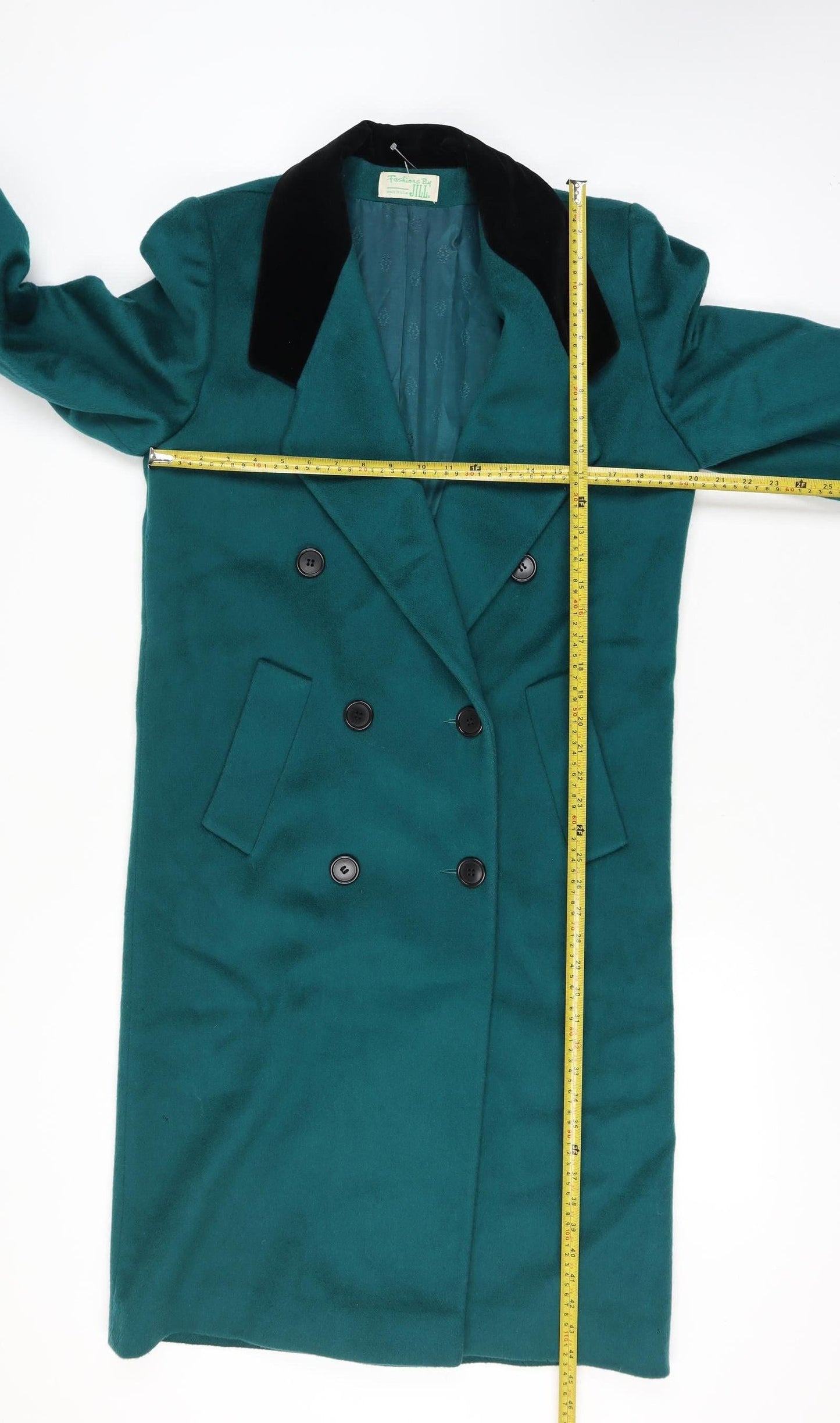 Fashions By Jill Women Size 14 Green Wool Velvet Collar Long Overcoat Size Unlabelled
