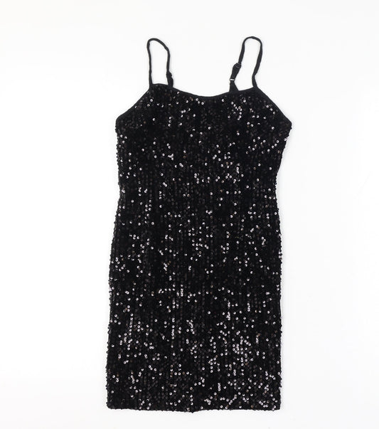 Urban Renewal Women Size 8 Black Sequin Bodycon Knee Dress Adjustable Straps