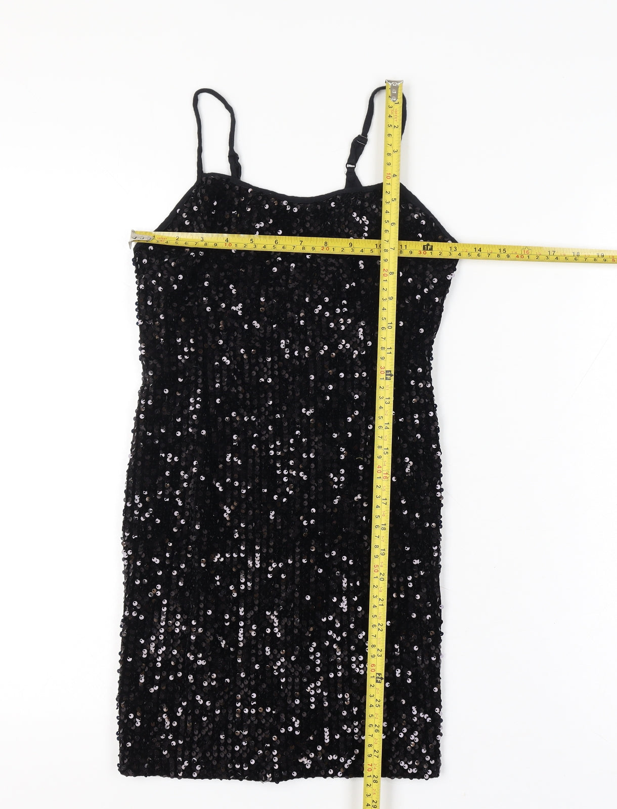 Urban Renewal Women Size 8 Black Sequin Bodycon Knee Dress Adjustable Straps