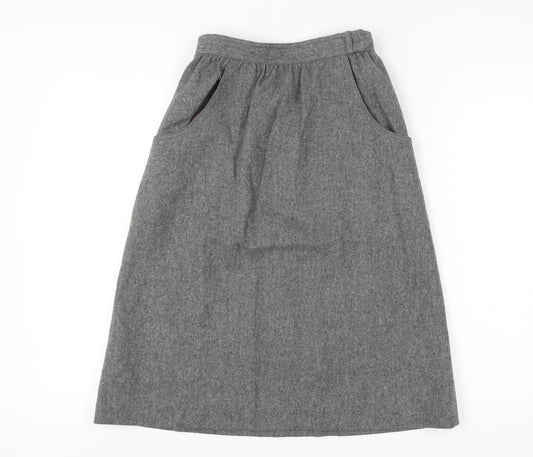 Paniner Women Waist 24 Grey Size Unlabelled Wool A-Line Midi Skirt