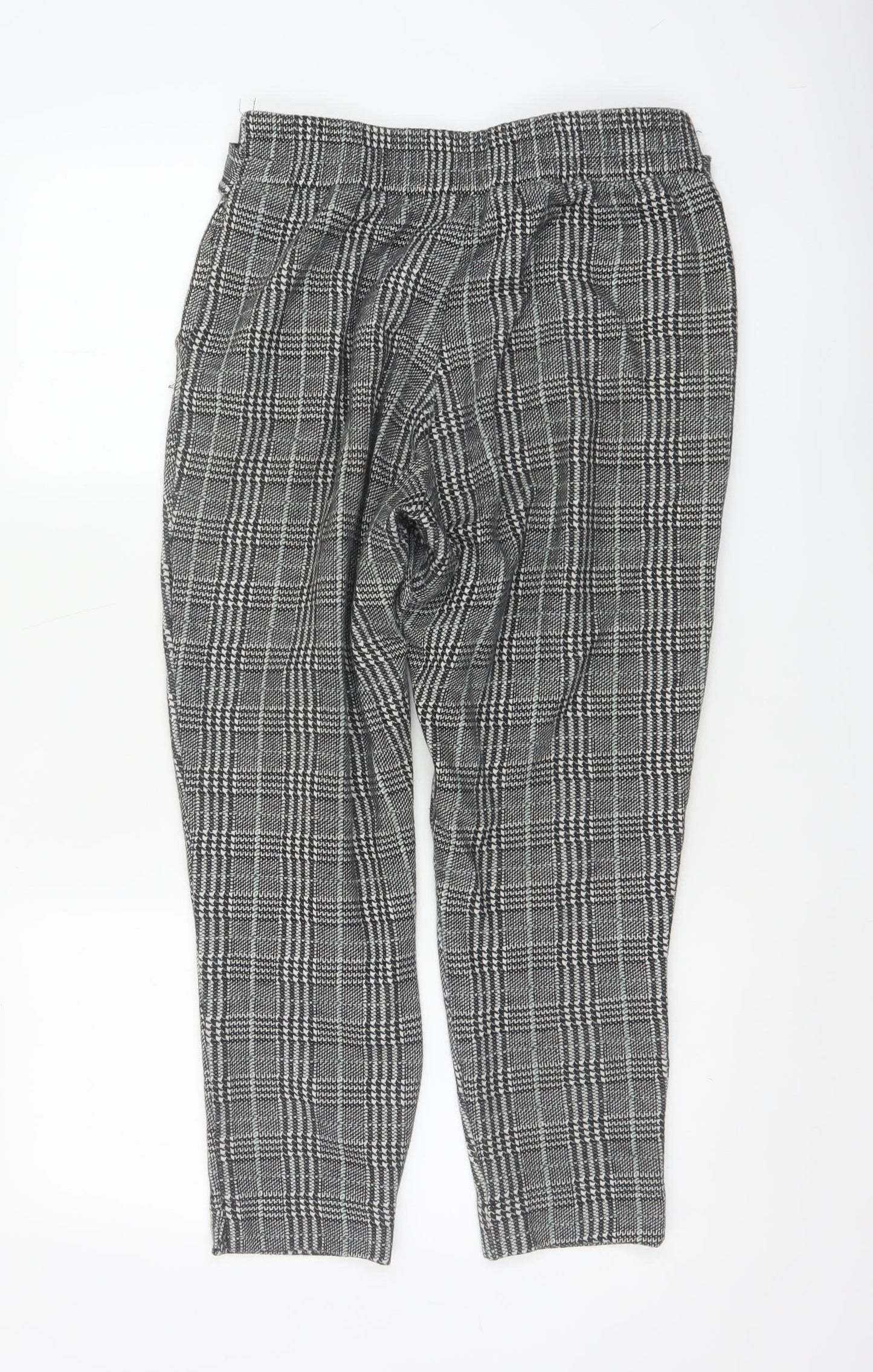 River Island Women Grey Check Paperbag Tapered Trousers Size 10R