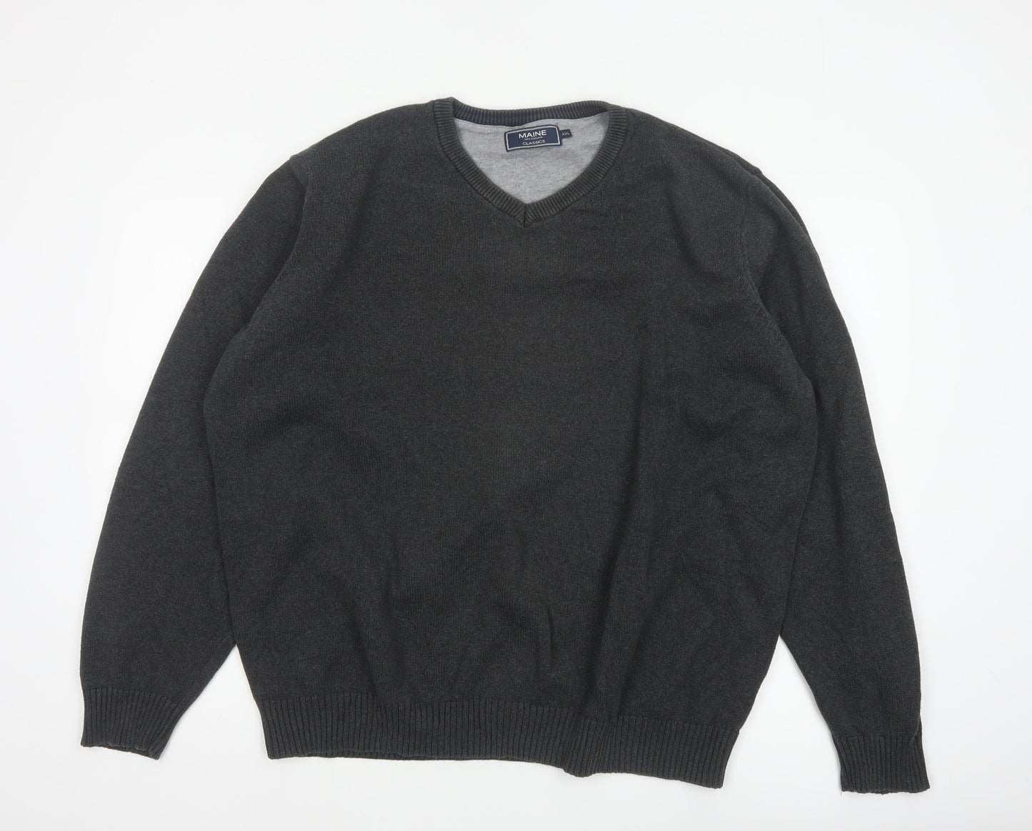 Maine New England Men Black 2XL V-Neck Cotton Knit Pullover Jumper